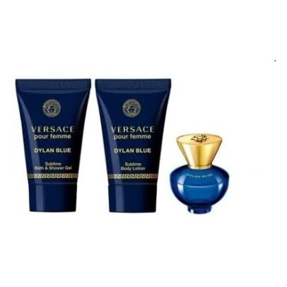 Versace Pour Femme Dylan Blue Gift Se for Women: Dylan Blue Pour Femme Eau de Parfum (5ml) + Bath & Shower Gel (25ml) + Body Lotion (25ml) -