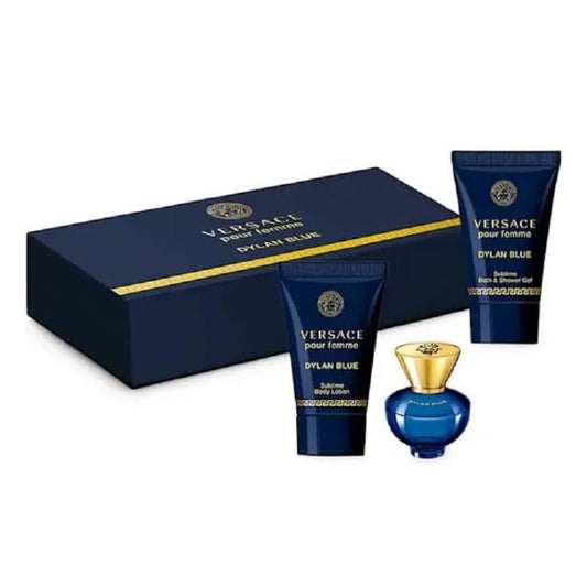 Versace Pour Femme Dylan Blue Gift Se for Women: Dylan Blue Pour Femme Eau de Parfum (5ml) + Bath & Shower Gel (25ml) + Body Lotion (25ml) -