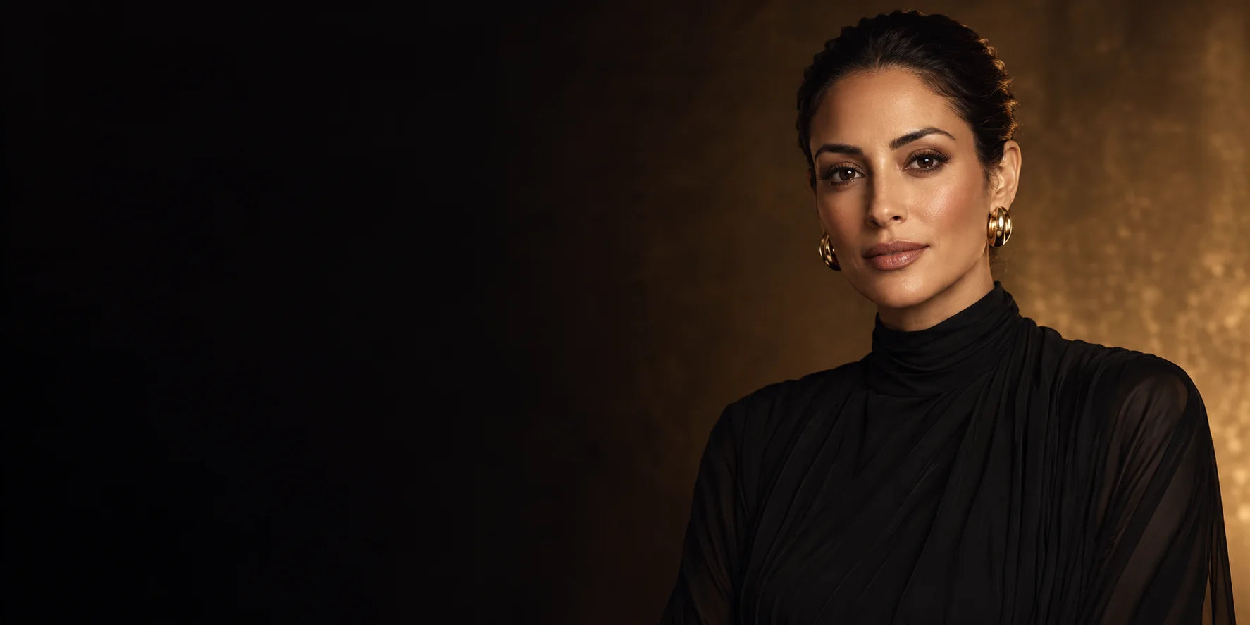 Elegant beauty portrait with warm golden lighting